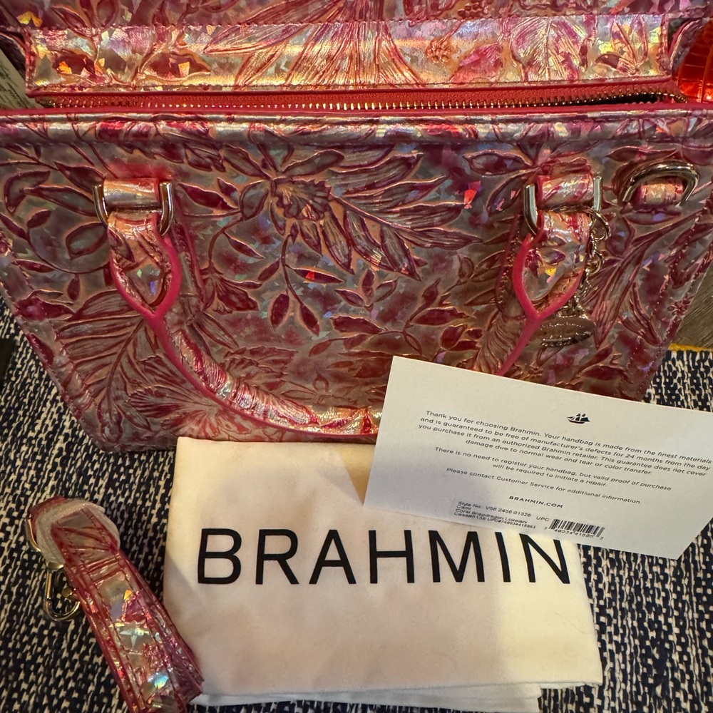 Brahmin Cami Coral Snapdragon Lokelani Vibrant Pink Embossed Floral Bag - Picture 8 of 8